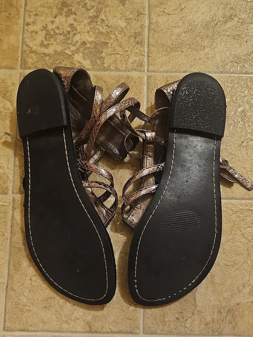 Metallic Embellished Women’s Sandals - Charcoal- Bronze
